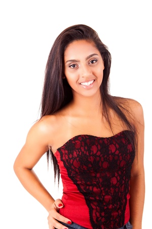 Beautiful mix race woman posing over white backgroundの写真素材