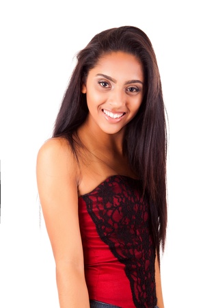 Beautiful mix race woman posing over white backgroundの写真素材