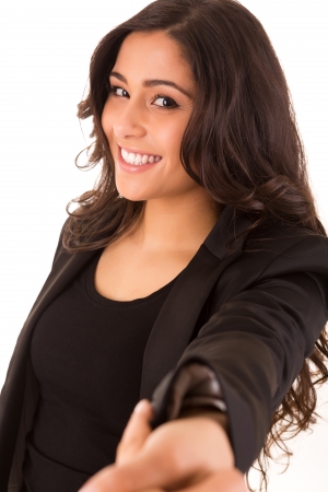 Pretty caucasian business woman shaking handsの写真素材