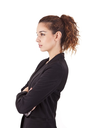 Pretty young business woman smiling on white backgroundの写真素材