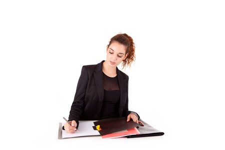 Young business woman, isolated over white backgroundの写真素材