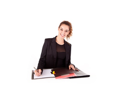 Young business woman, isolated over white backgroundの写真素材