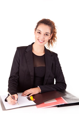 Young business woman, isolated over white backgroundの写真素材