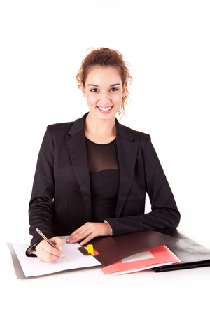 Young business woman, isolated over white backgroundの写真素材
