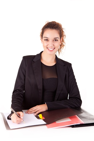 Young business woman, isolated over white backgroundの写真素材