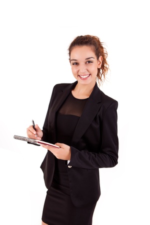Young business woman, isolated over white backgroundの写真素材
