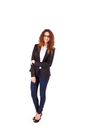 Pretty young business woman smiling on white backgroundの写真素材