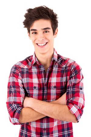 Young casual man posing isolated over whiteの写真素材