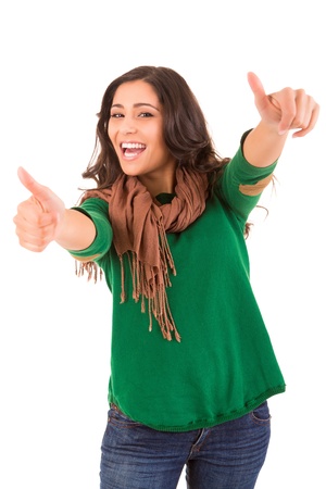 Happy woman with thumbs upの写真素材