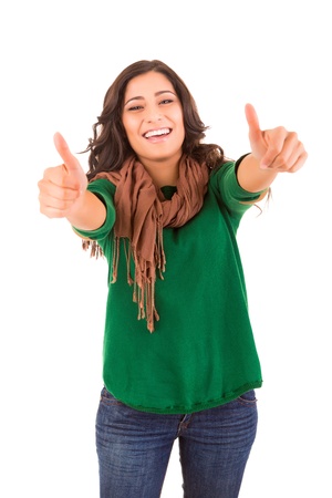 Happy woman with thumbs upの写真素材