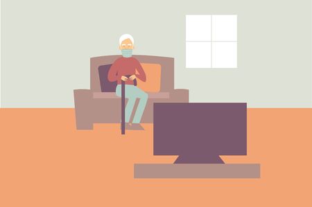 Elderly man isolated at home with face mask. Coronavirus 2019 2020 Quarantineの写真素材