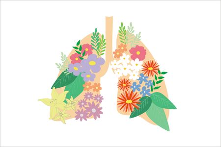 Illustration of healthy lungs in flowers. Concept for coronavirus pandemic, tabaco and air pollution.の写真素材