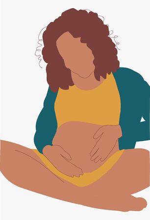 Illustration of a afro american pregnant woman - Trendy and minimal portraitの写真素材