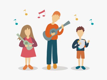 Illustration of a father playing music instrumentals with kids - Fathers Day Celebrationの写真素材