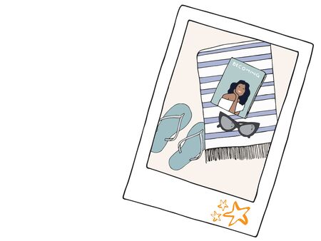 Illustration of a frame with summer objects composition - Celebrating the ending of coronavirus quarantineの写真素材