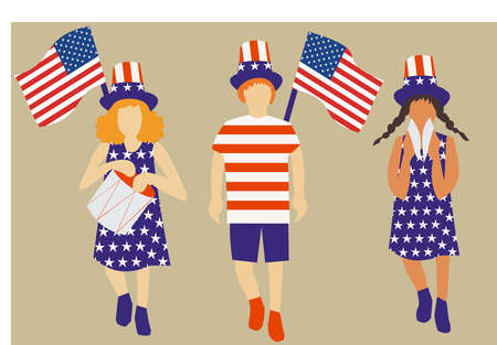 Illustration of a group of people celebrating 4th July Independence Day of United States of Americaのイラスト素材