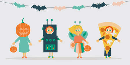 Illustration of cool kid characters wearing halloween costumesの写真素材