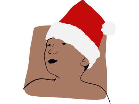 Hand draw outline portrait of a african boy with christmas costume. Skin color sample on her face.のイラスト素材