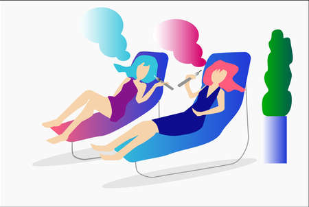 Illustration of two women vaping e-cigarrette