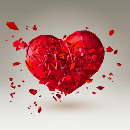 Polygonal 3D broken heart on warm low poly backgroundのイラスト素材