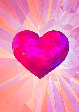 A big pink heart symbol in low poly style on fantastic graphic backgroundのイラスト素材