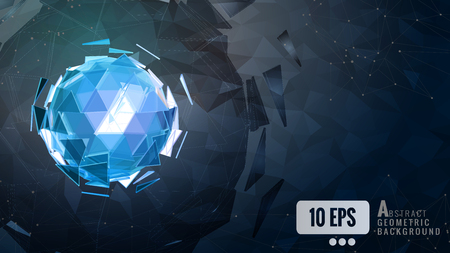 Polygonal_abstract_triangle_sphere_combination_glow_on_dark_background_graphic_templateのイラスト素材
