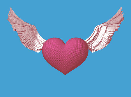 isolated engraving pink symbol heart with wings illustrationのイラスト素材