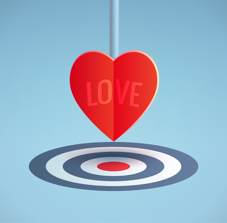 Vector illustration of heart symbol arrow aim at dart target on blue backgroundのイラスト素材
