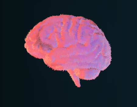Furry brain illustration with pastel color style on dark background