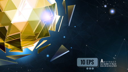golden polygonal abstract triangle sphere combination on low poly connect dots graphic template backgroundのイラスト素材