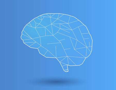 Simply stylized polygonal brain with white line on blue backgroundのイラスト素材