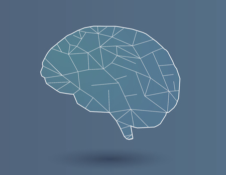 Simply stylized polygonal brain with white line on green background