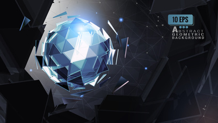 Polygonal abstract triangle sphere glowing in shatter background graphic templateのイラスト素材