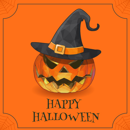 Jack o lantren with witch hat smiling on orange space BG for halloween greetingのイラスト素材