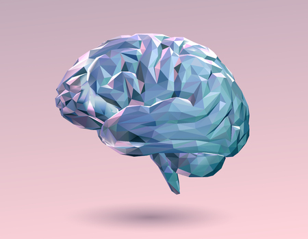 Colorful pastel low poly brain on pink background