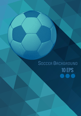 Engraving soccer ball and shadow space illustration with blue and green triangular backgroundのイラスト素材