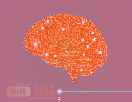 Glowing triangle polygonal wireframe brain isolated on pink BGのイラスト素材