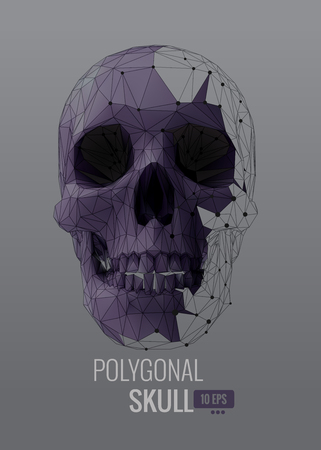 Shatter low poly vector skull front view on triangular backgroundのイラスト素材