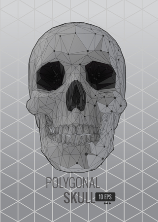 Shatter low poly vector skull front view on triangular background with monochrome color in flat styleのイラスト素材
