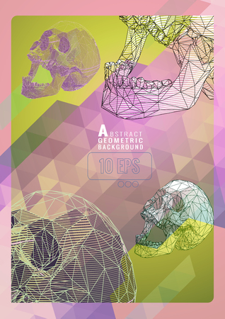 Abstract colorful polygonal triangle stripe with stylized skull backgroundのイラスト素材