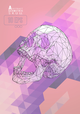 Abstract colorful low polygonal skull on triangle stripe backgroundのイラスト素材