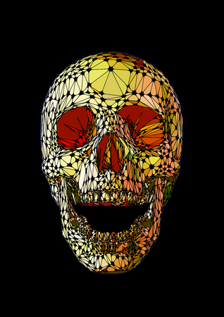 Skull open mouth front with Iridescent colors style yellow tone on black backgroundのイラスト素材