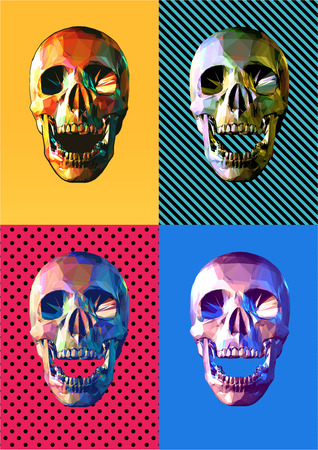 Low poly skull front view open mouth pose colorful four pop art style のイラスト素材