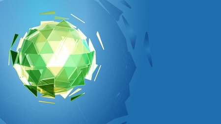 Green polygonal abstract sphere combination by triangle shape graphic template on blue background with eco conceptualのイラスト素材