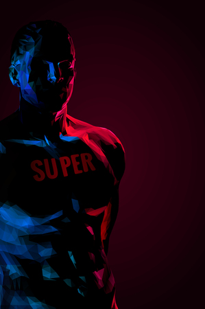 Low poly male body in the darkness with message on bodyのイラスト素材