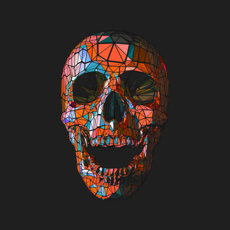 Stylized low poly orange skull in tribe style on dark backgroundのイラスト素材
