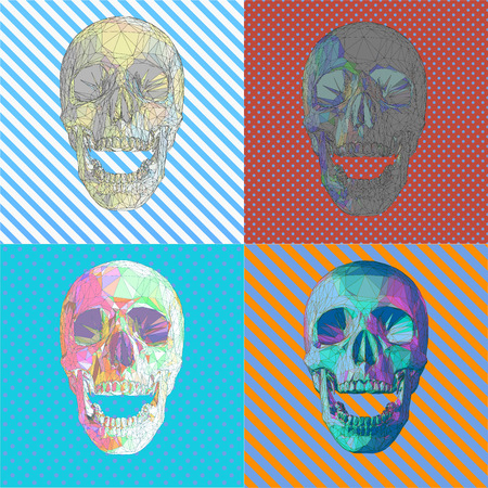 Low poly modern art skull in front view open mouth colorful 4 popart styleのイラスト素材