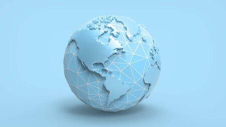3D rendering low poly earth template on pastel blue backgroundの写真素材