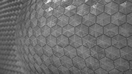 3D rendering gray hexagon pattern with metal chrome material arc curve wall backgroundの写真素材