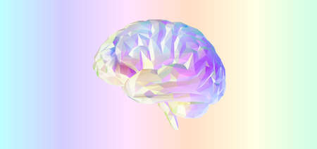 Colorful vivid low poly brain illustration isolated on soft spectrum rainbow banner backgroundのイラスト素材